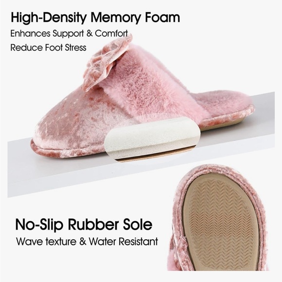 Pink Velvet Bowknot Slippers  size M (7-8) - Picture 5 of 6